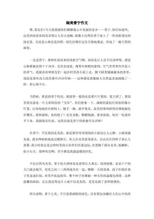 绿美普宁作文