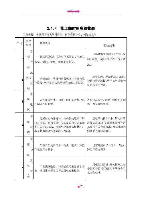 2.1.4  施工临时用房验收表
