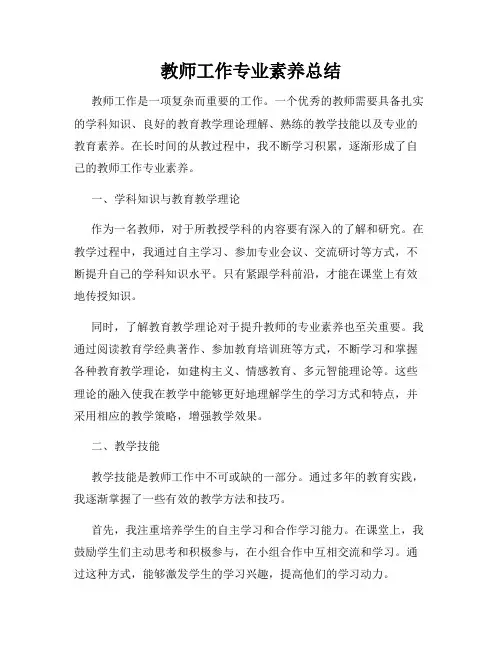 教师工作专业素养总结