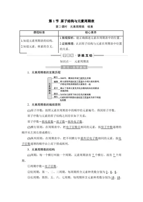 2022-2023学年人教版新教材必修第一册 第4章第1节 原子结构与元素周期表(第2课时) 学案