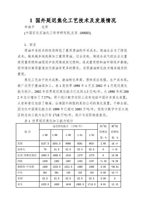 1 国外延迟焦化工艺技术及发展情况