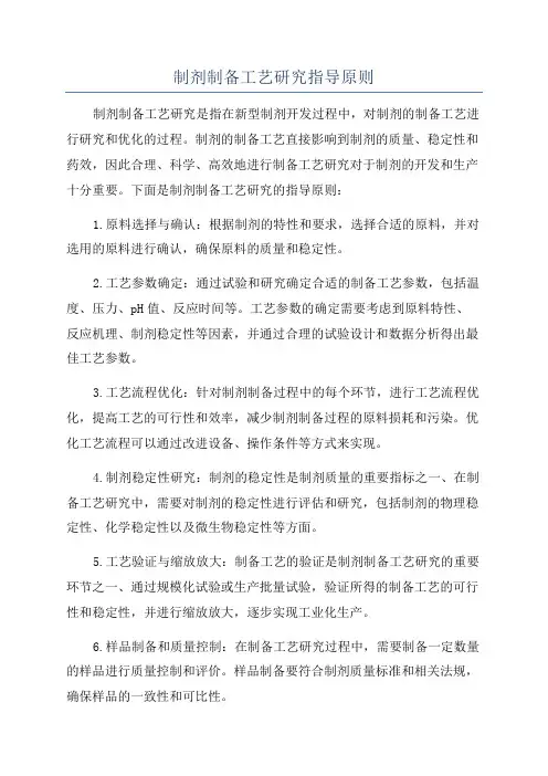 制剂制备工艺研究指导原则