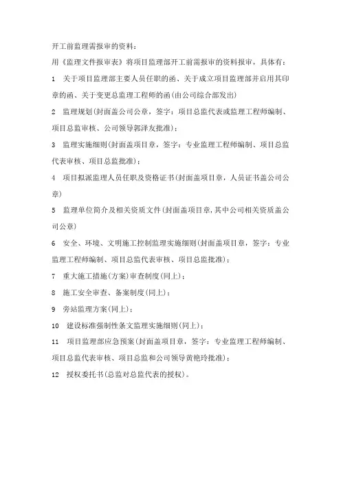 开工前监理需报审的资料