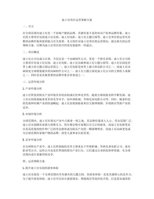 迪士尼项目运营策略方案