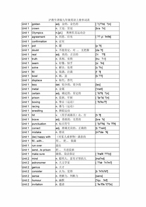 沪教牛津版九年级英语上册单词表