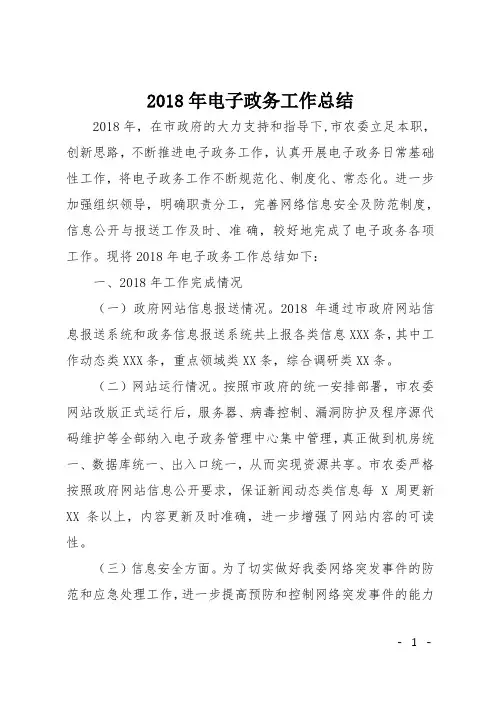 2018年电子政务工作总结
