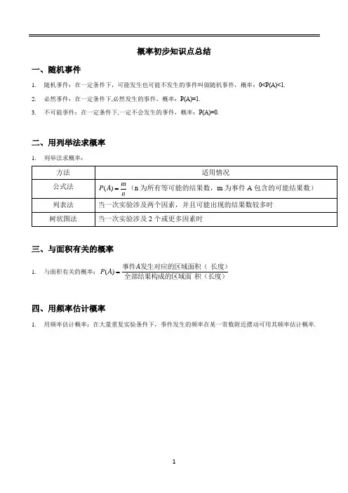概率初步知识点总结