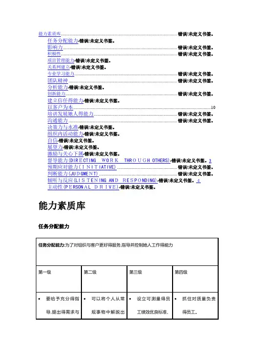 各能力素质定义及行为等级标准