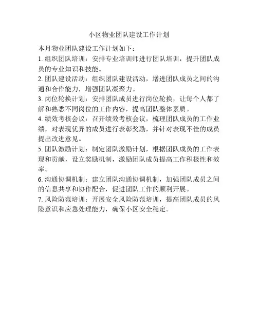 小区物业团队建设工作计划