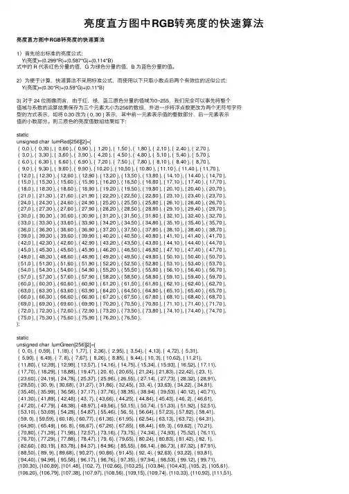 亮度直方图中RGB转亮度的快速算法