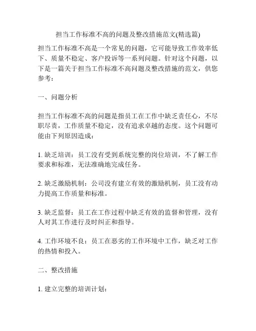 担当工作标准不高的问题及整改措施范文(精选篇)