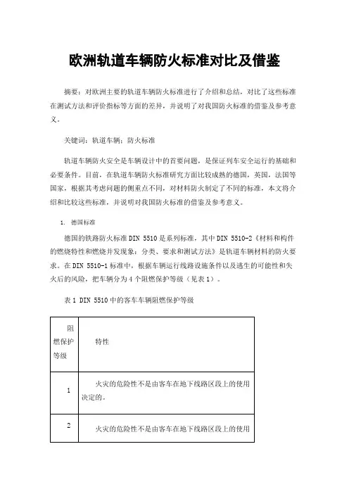 欧洲轨道车辆防火标准对比及借鉴