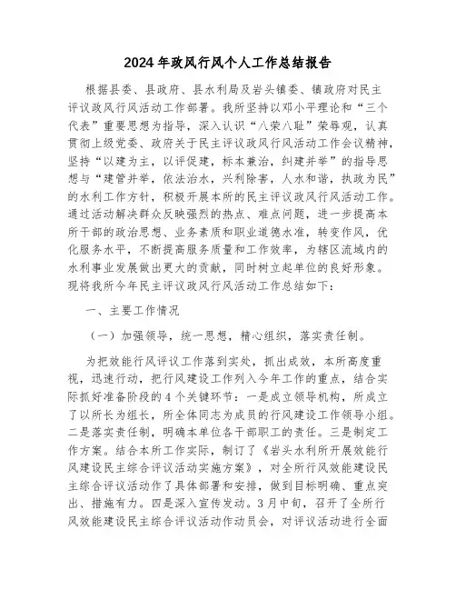 2024年政风行风个人工作总结报告