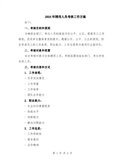 2024年聘用人员考核工作方案