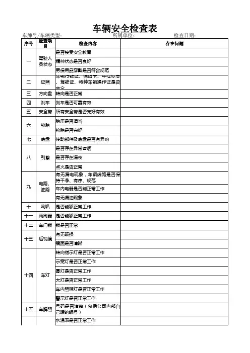 车辆安全检查表