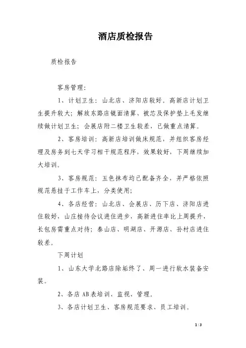 酒店质检报告