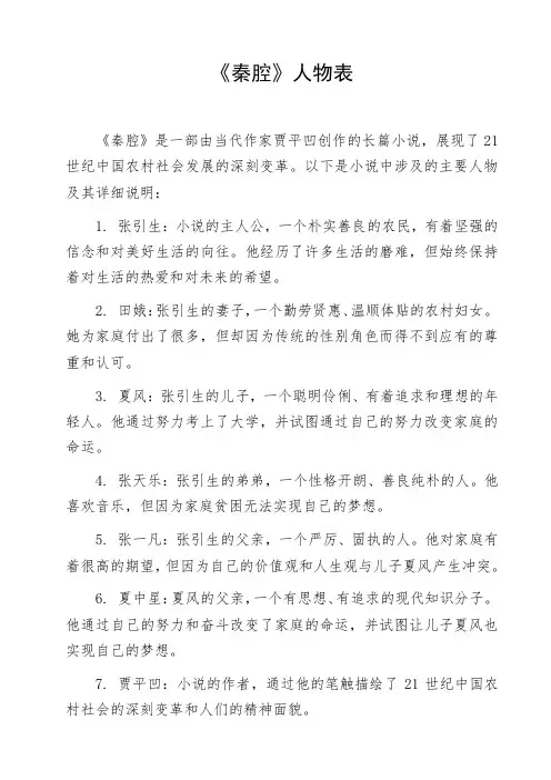 《秦腔》人物表