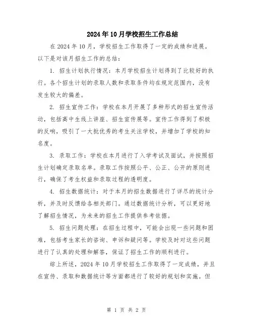 2024年10月学校招生工作总结