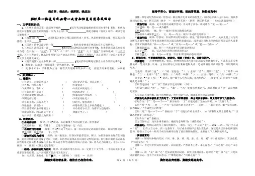 2015届一轮复习之必修一文言知识复习清单及练习(生用)