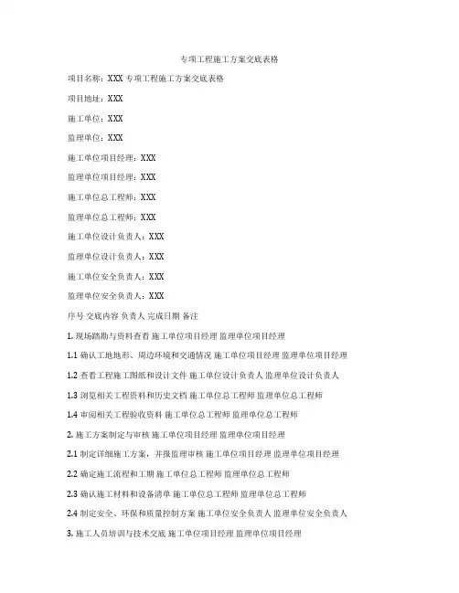 专项工程施工方案交底表格