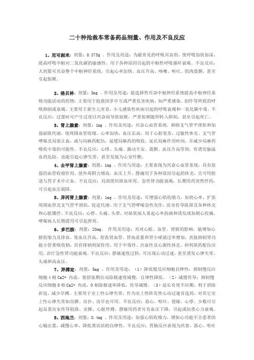 二十种抢救车常备药品剂量