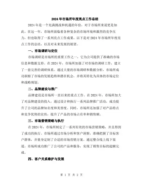 2024年市场所年度亮点工作总结