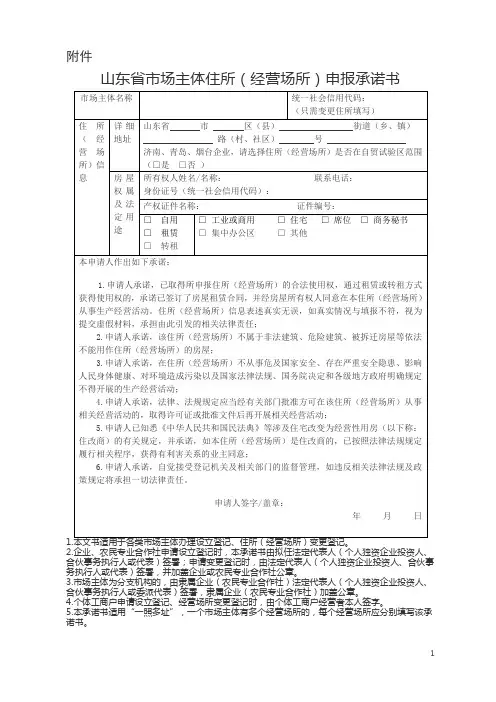 住所(经营场所)承诺书