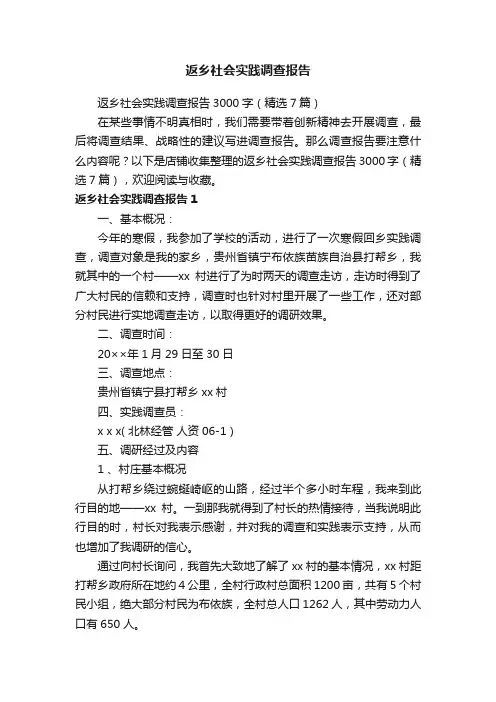 返乡社会实践调查报告