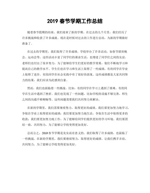 2019春节学期工作总结