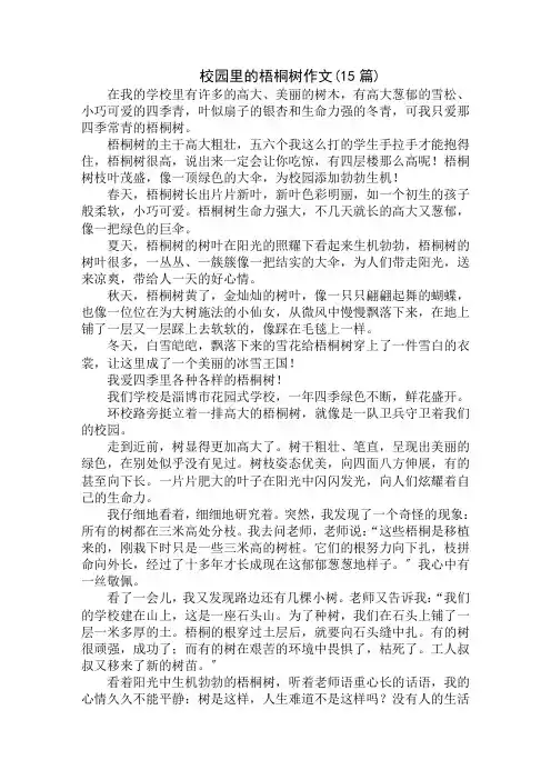 中小学精选校园里的梧桐树作文(15篇)