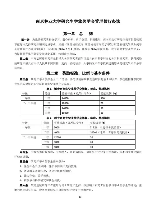 大学研究生学业奖学金管理暂行办法