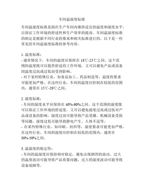 车间温湿度标准