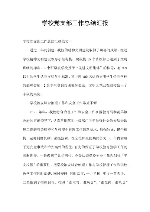 学校党支部工作总结汇报