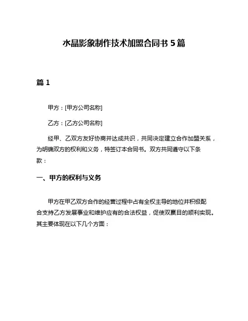 水晶影象制作技术加盟合同书5篇