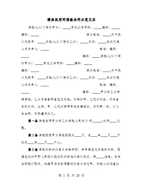 精品政府间借款合同示范文本(六篇)