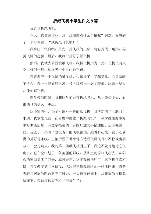 折纸飞机小学生作文8篇