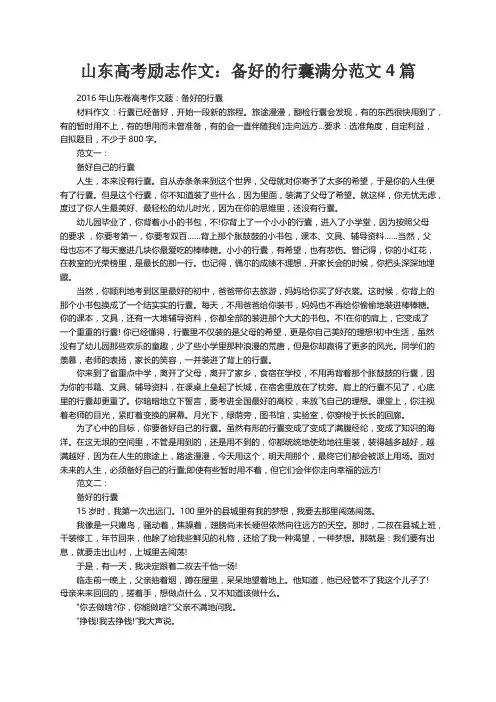 山东高考励志作文：备好的行囊满分范文4篇