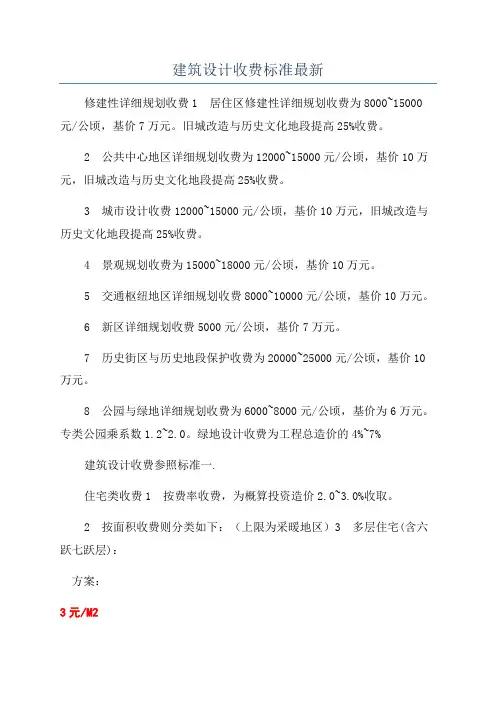 建筑设计收费标准最新