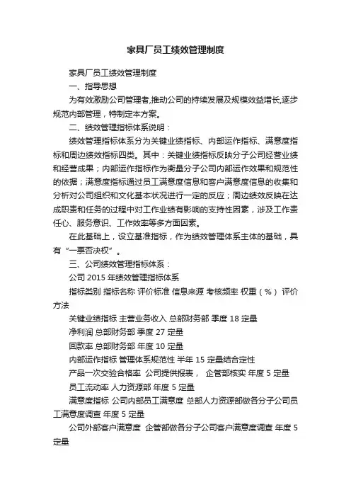家具厂员工绩效管理制度