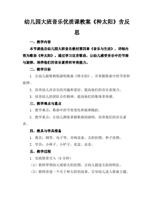 幼儿园大班音乐优质课教案《种太阳》含反思