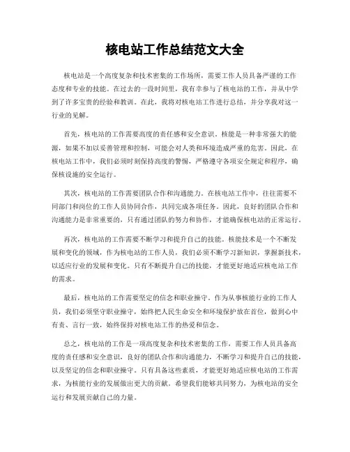 核电站工作总结范文大全