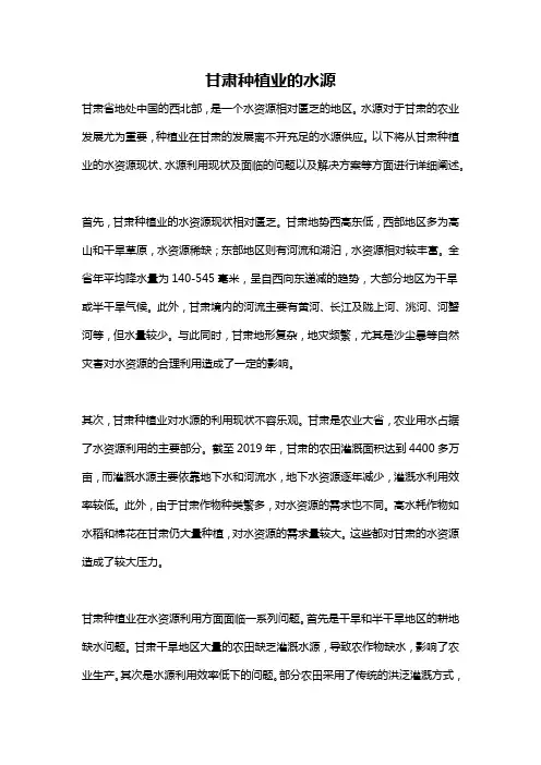 甘肃种植业的水源
