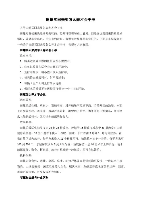 田螺买回来要怎么养才会干净