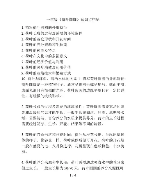 一年级《荷叶圆圆》知识点归纳