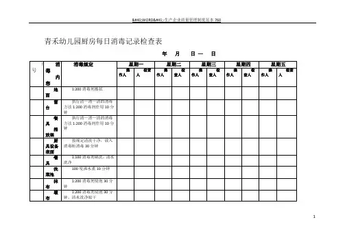 厨房每日消毒记录检查表