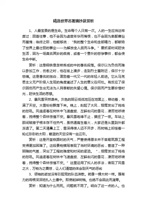精选世界名著摘抄及赏析
