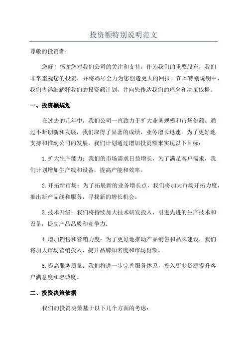 投资额特别说明范文