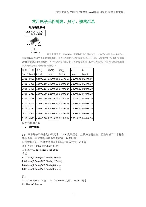 常用电子元件封装、尺寸、规格汇总