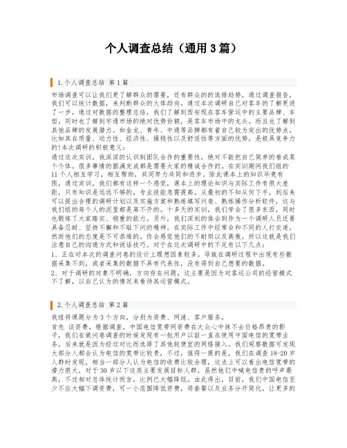 个人调查总结(通用3篇)