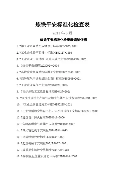 炼铁-冶金企业安全检查表